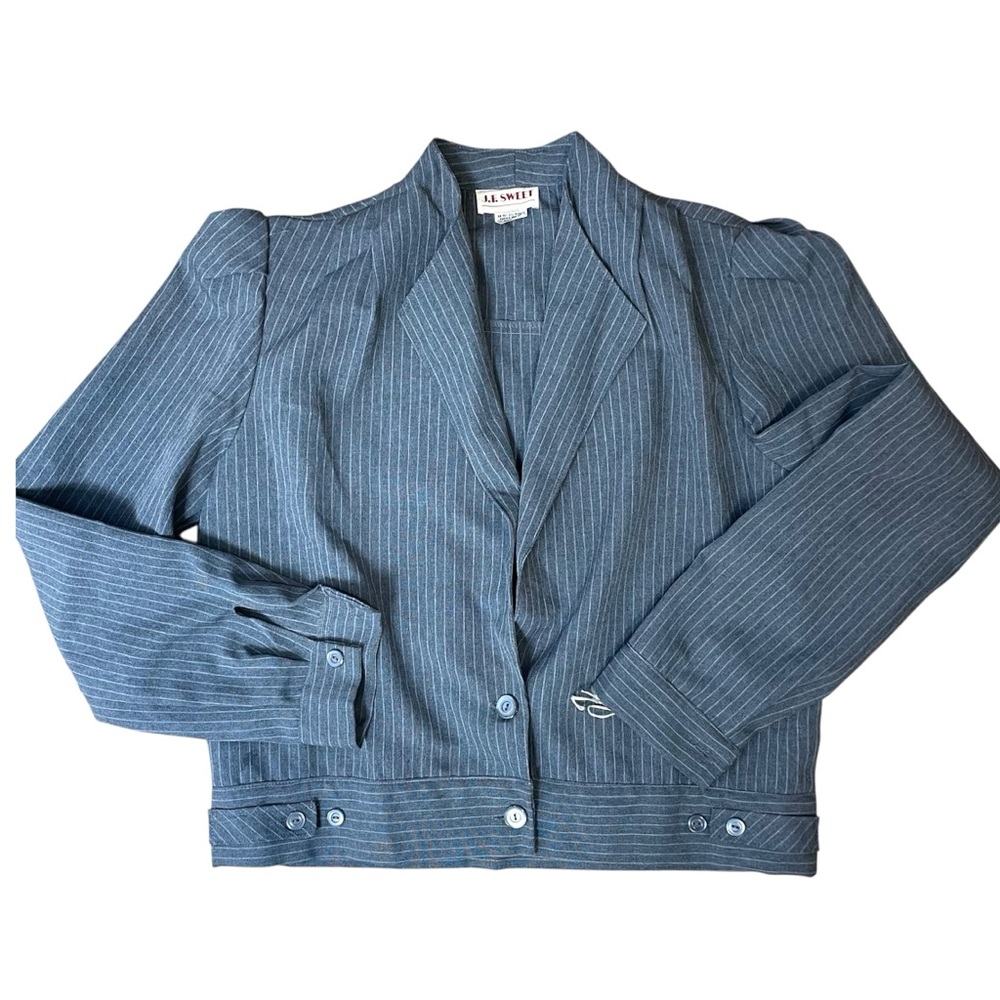 VTG Pin-Stripe Blazer Gray 80s 90s Jacket Minimalist Business Casual Mod